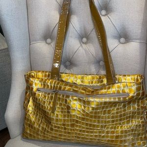 Sabina New York Gold Leather Reptile Croc Pattern Shoulder Bag